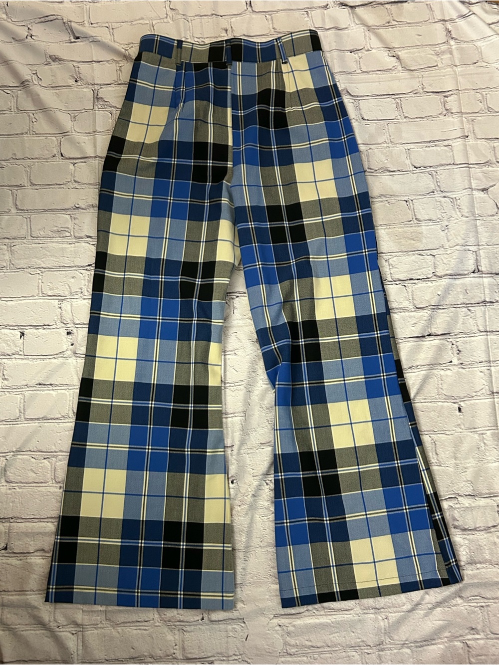 Free People Blue, Black & Cream Plaid Wide-Leg Trousers - Picture 5 of 13